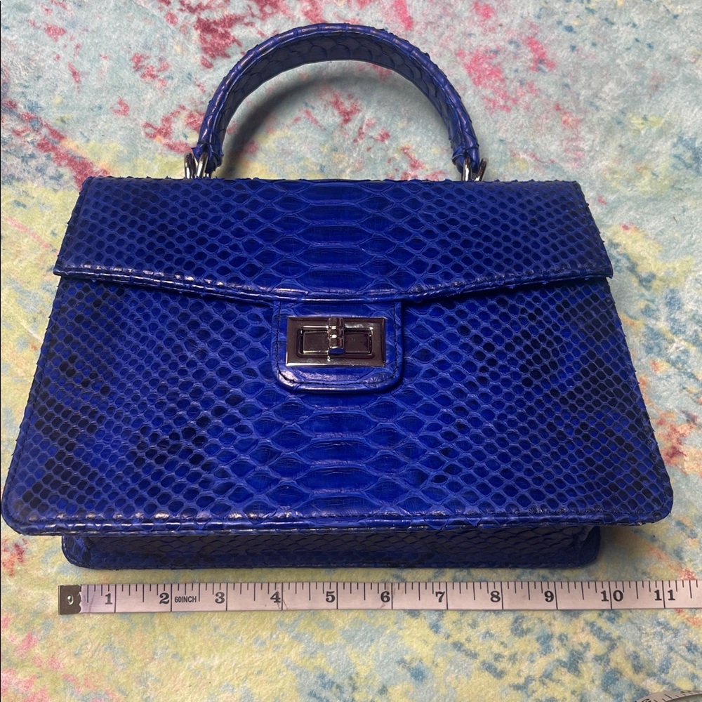 Exotic Python Chic Blue Snakeskin Satchel - image 2